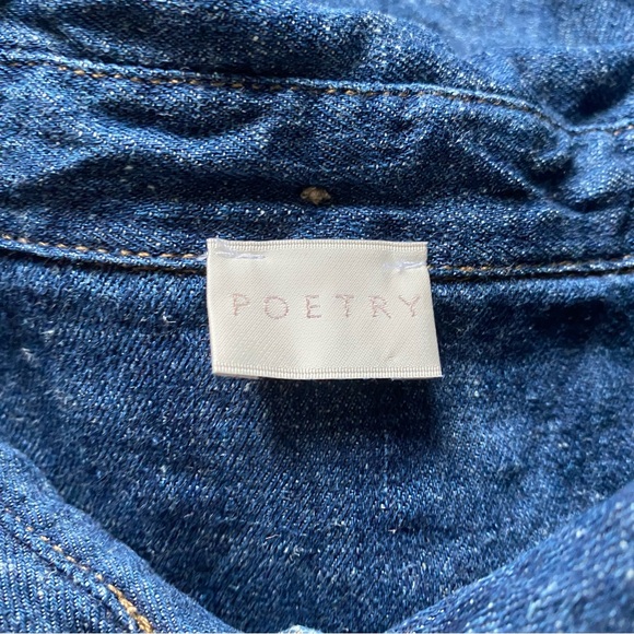 Poetry Denim Dress Midi Tiered Button Front Hemp Cotton Indigo Dark Wash XL 14 - Picture 9 of 9